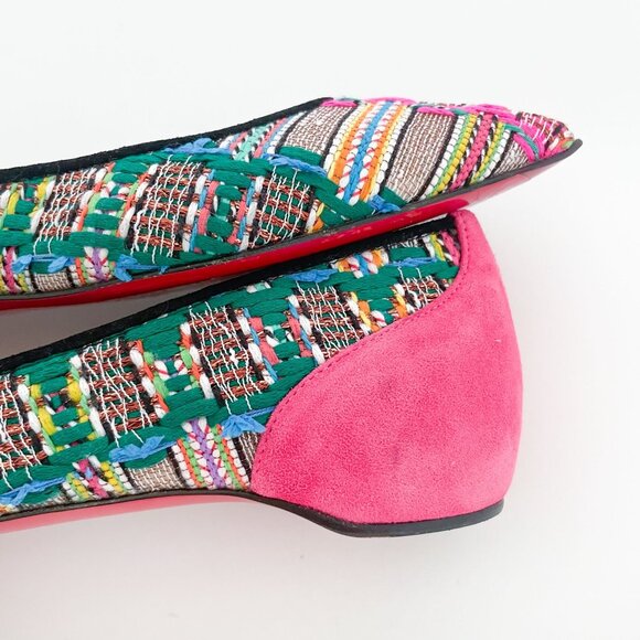 Christian Louboutin Follies Flat EU 36 US 6 Pink Tweed Mesh Tres Hippie Ballet - Picture 12 of 13